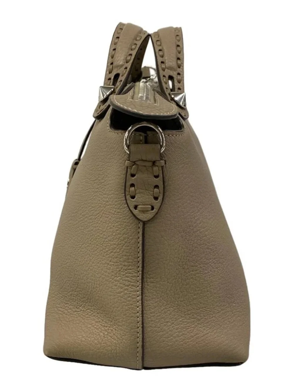 FENDI By the Way Celeria Medium 8BL155 Gray Beige Calf Leather Handbag
